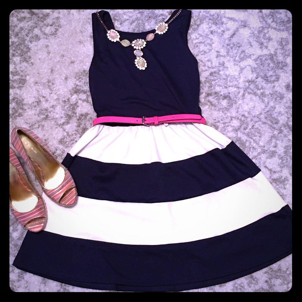 Blue and White Striped Dress